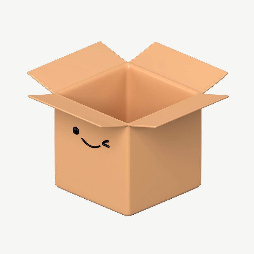 3D smiling parcel box, emoticon illustration psd