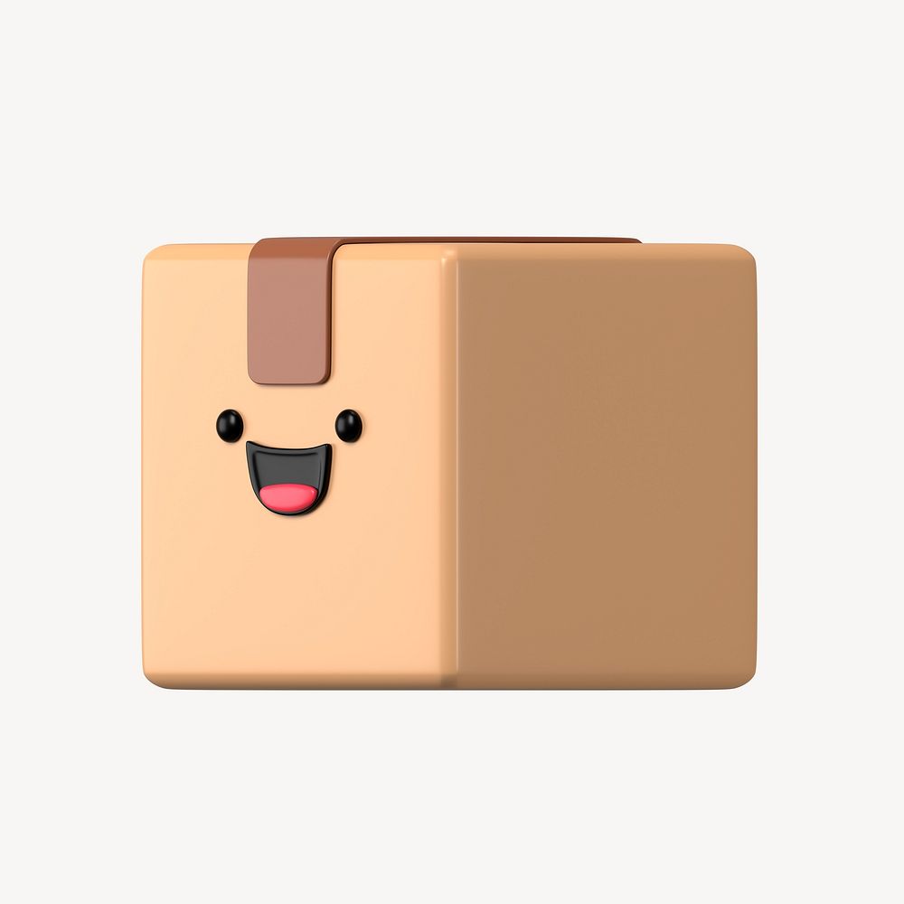 3D smiling parcel box, emoticon illustration