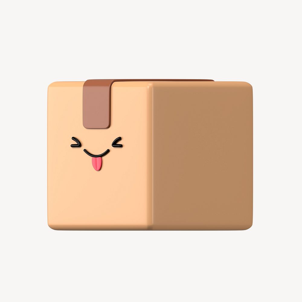 3D playful face parcel box, emoticon illustration