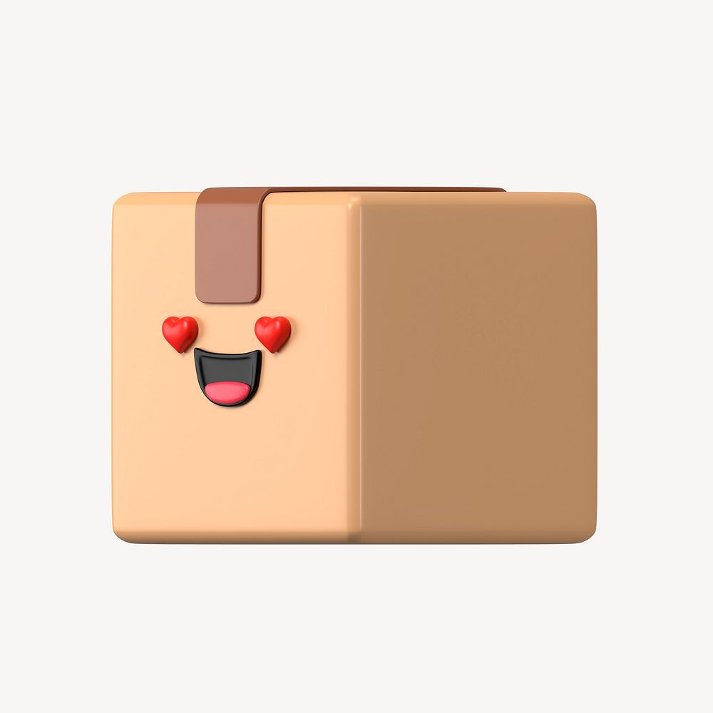 3D heart eyes parcel box, emoticon illustration
