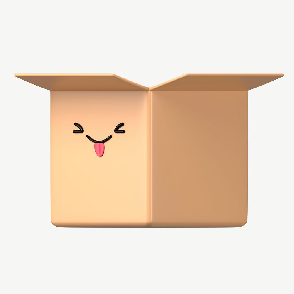 3D playful face parcel box, emoticon illustration psd