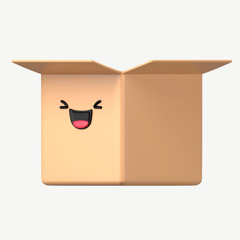3D smiling  parcel box, emoticon illustration psd