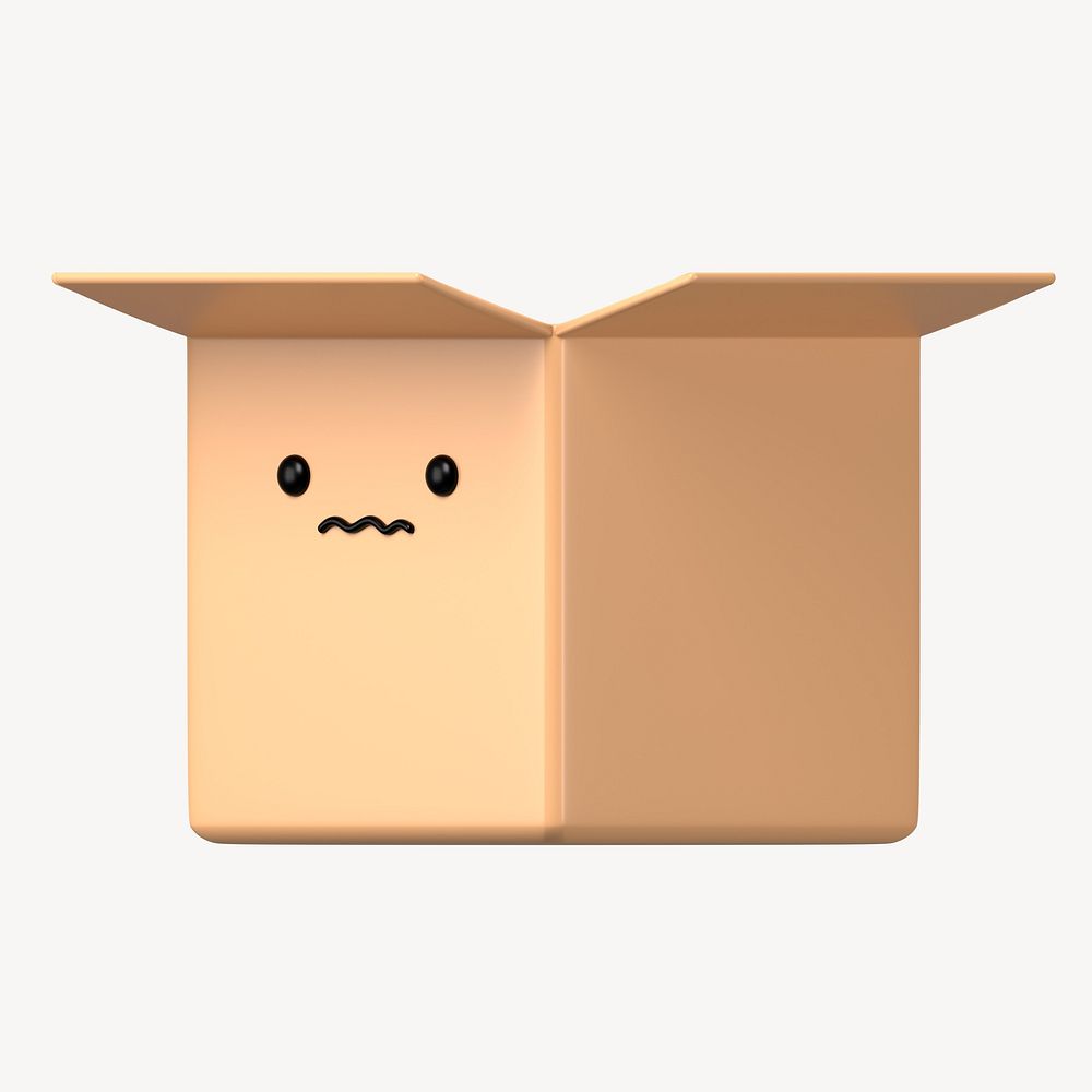3D scared parcel box, emoticon illustration