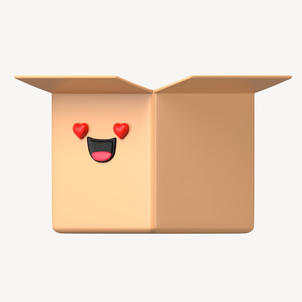 3D heart eyes parcel box, emoticon illustration