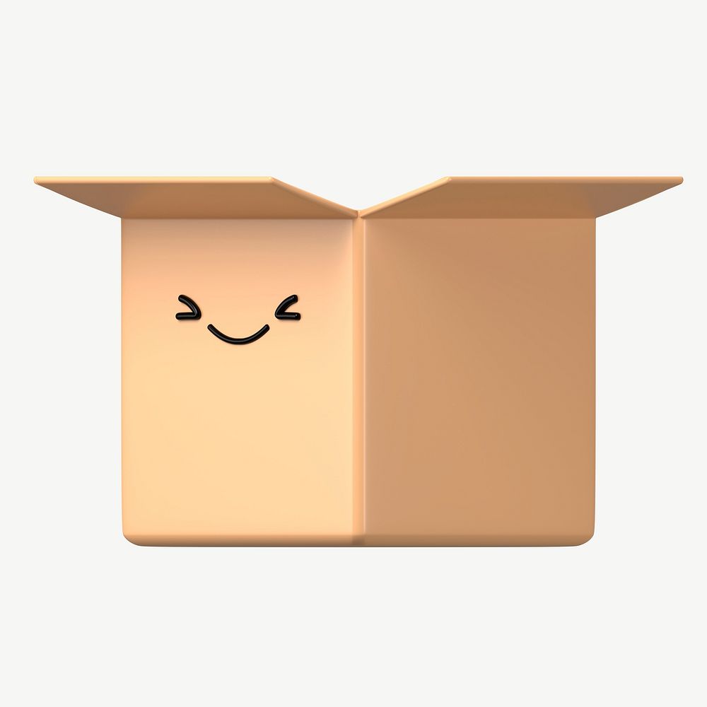 3D smiling parcel box, emoticon illustration psd