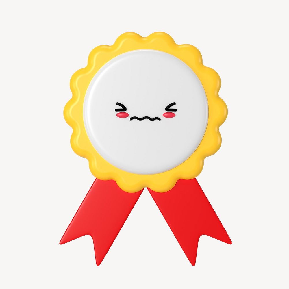 3D ribbon badge, scared face character