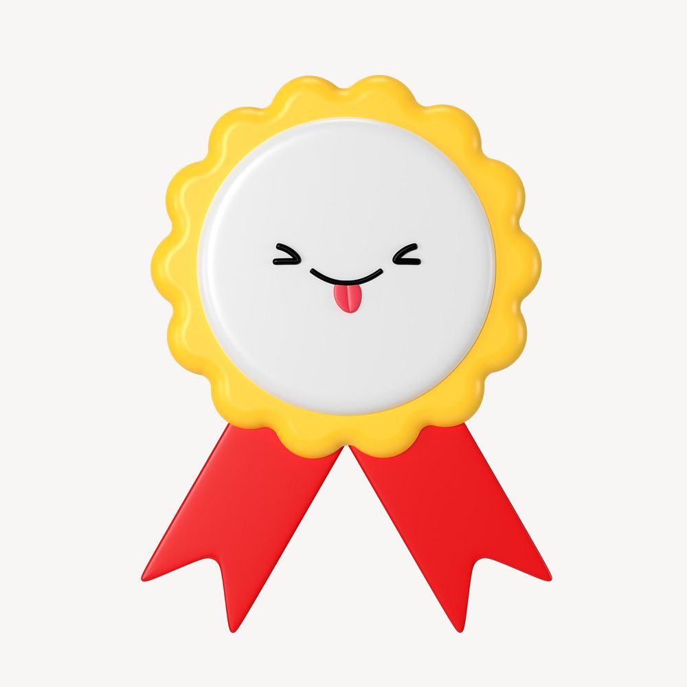 Happy ribbon badge, 3D cute character