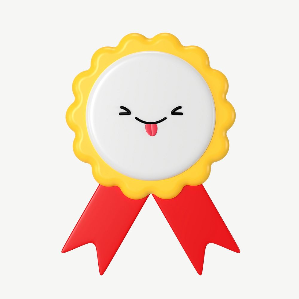 Happy ribbon badge, 3D cute character psd