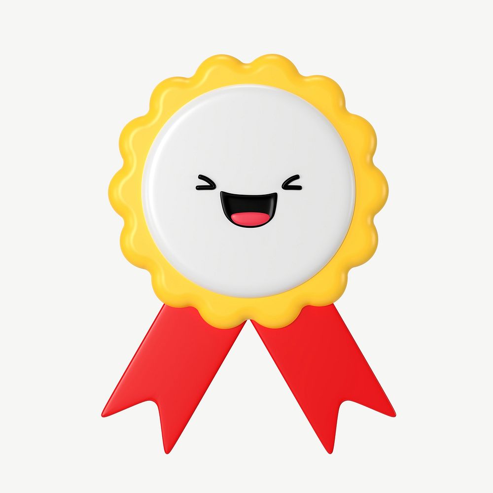 Happy ribbon badge, 3D cute character psd