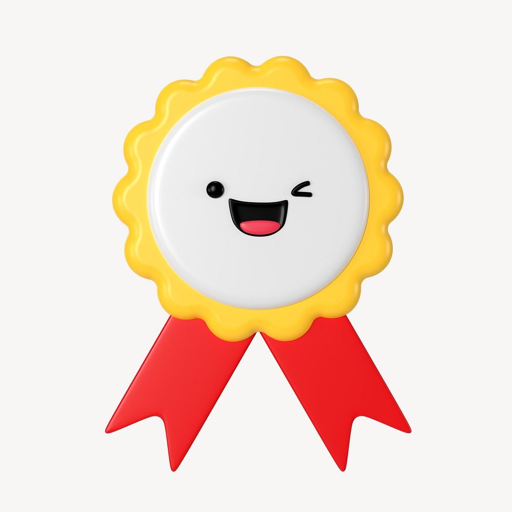 3D happy ribbon badge, cute character