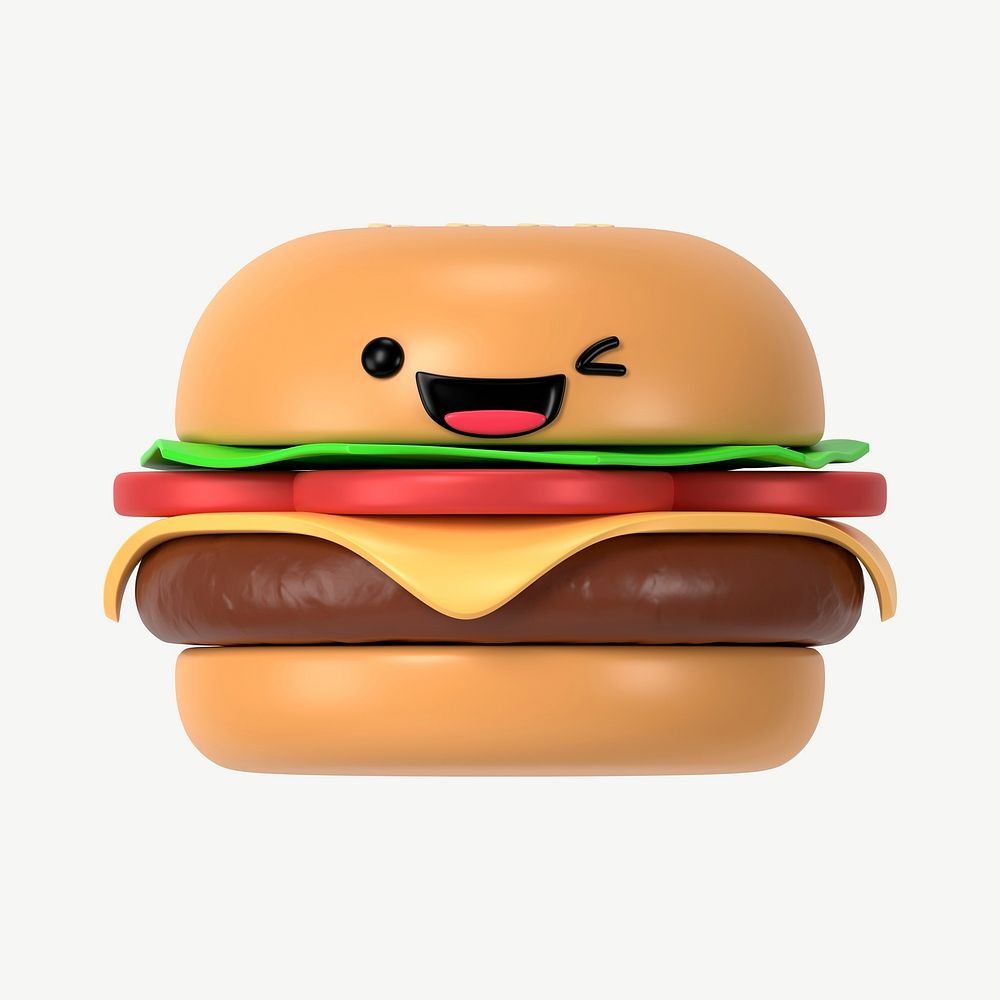 3D winking eyes cheeseburger, emoticon illustration psd