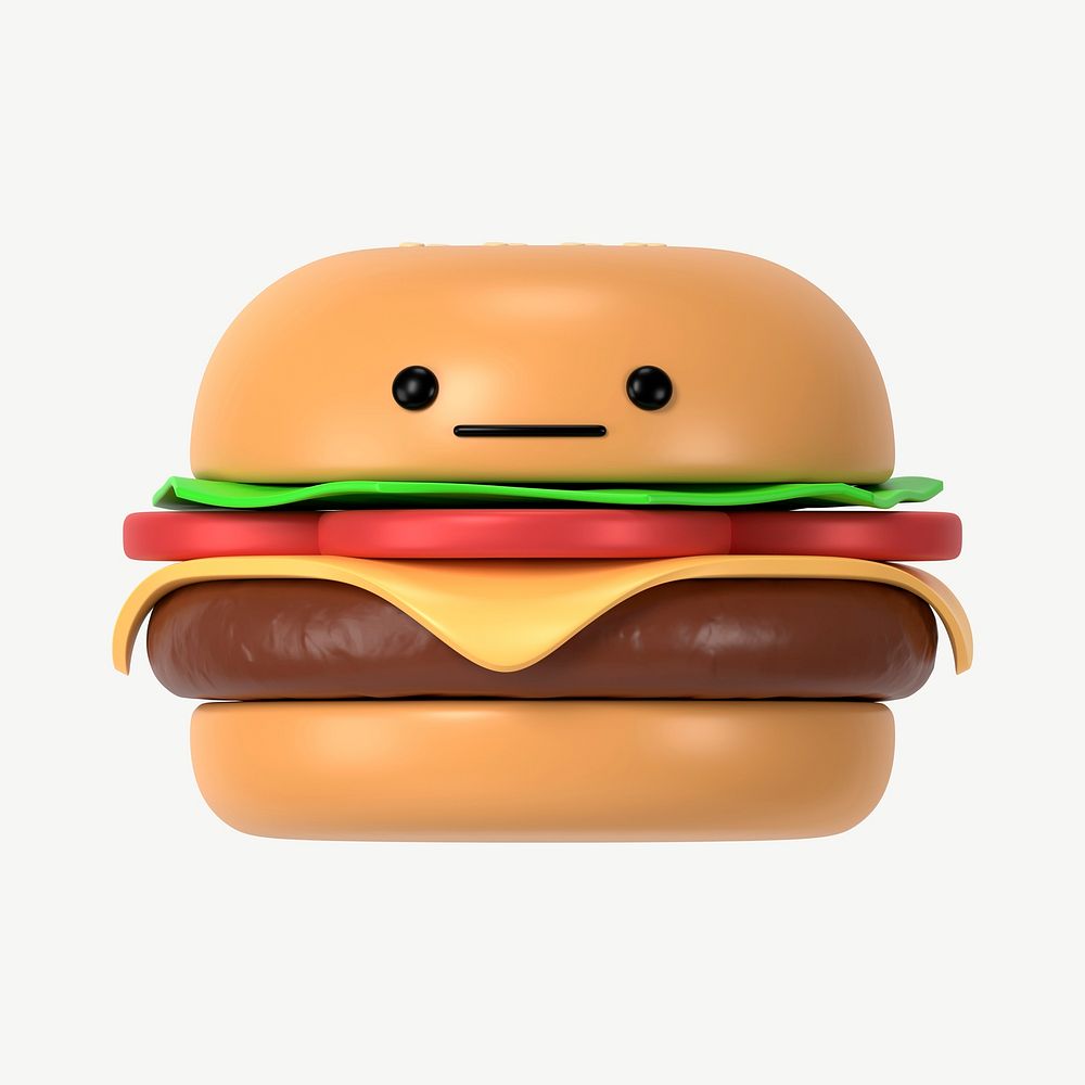 3D neutral face cheeseburger, emoticon illustration psd