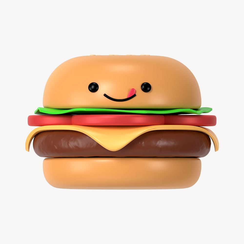3D yummy face cheeseburger, emoticon illustration
