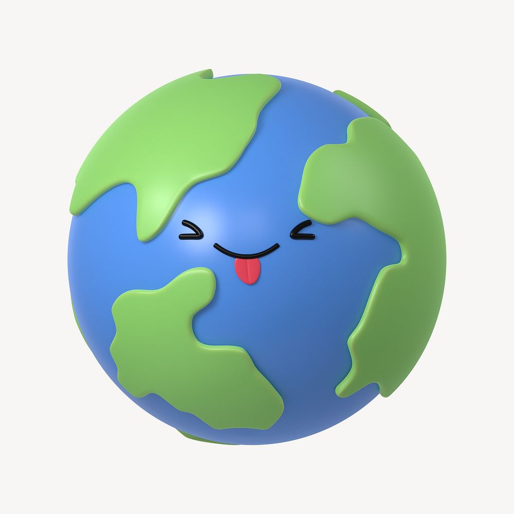 3D playful face Earth, environment illustration