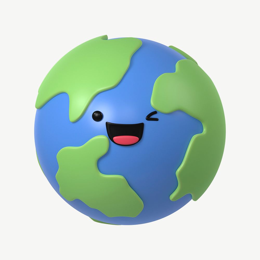 3D smiling Earth, environment illustration psd