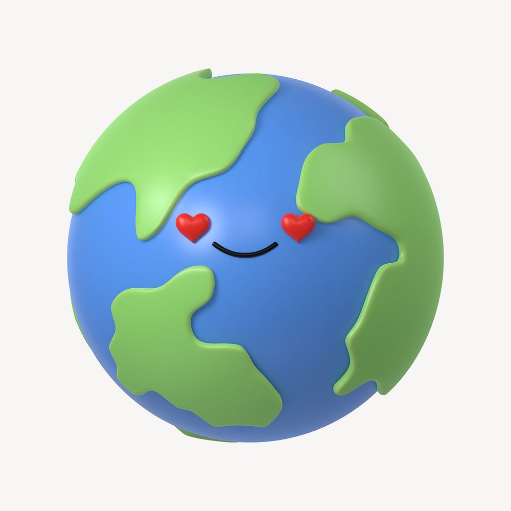3D heart eyes Earth, environment illustration
