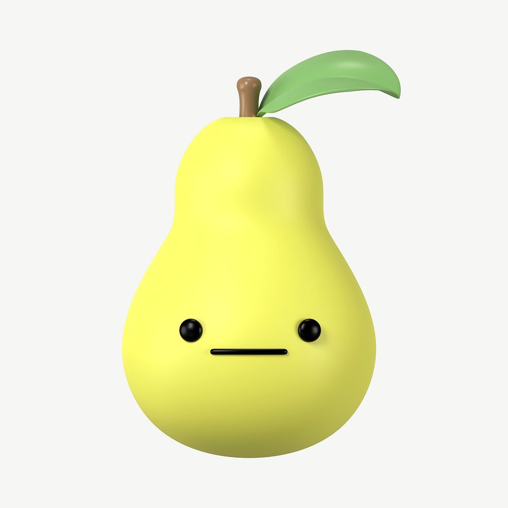 3D neutral face pear, emoticon illustration psd