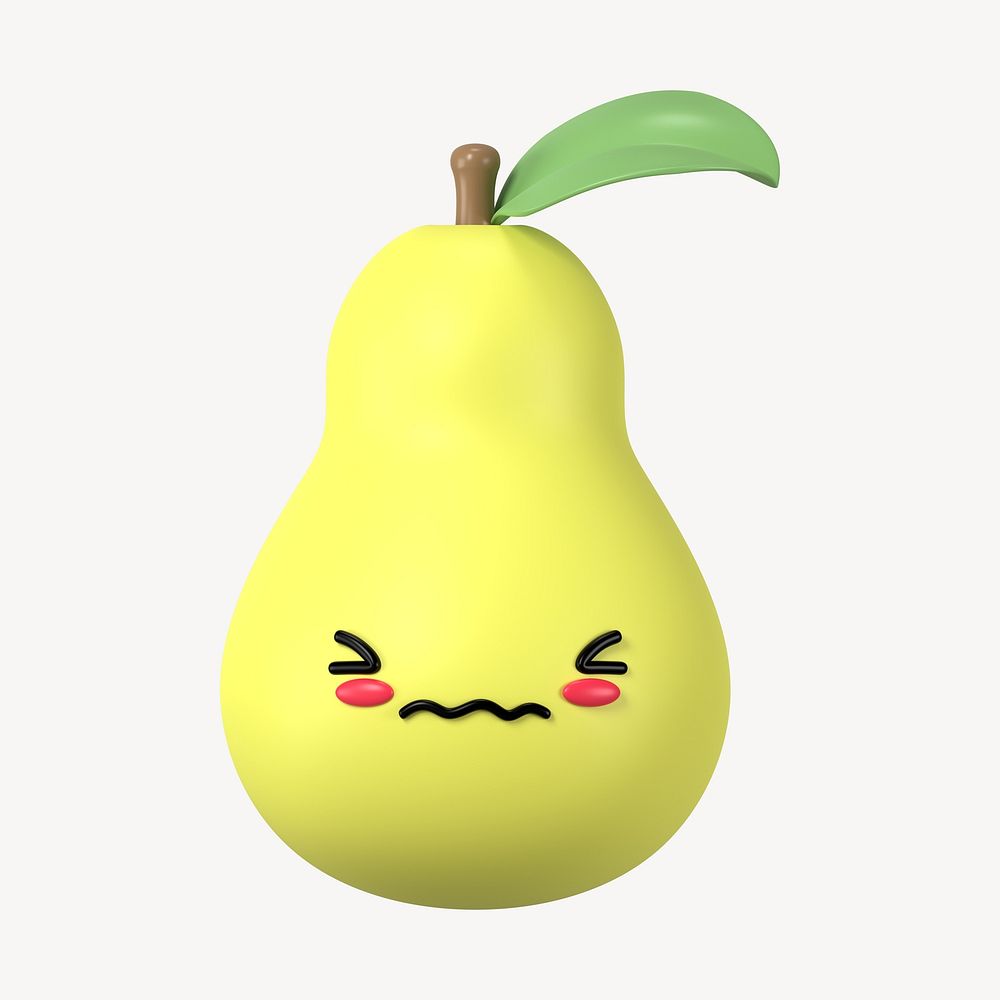 3D blushing face pear, emoticon illustration