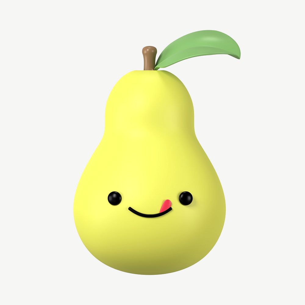 3D yummy face pear, emoticon illustration psd
