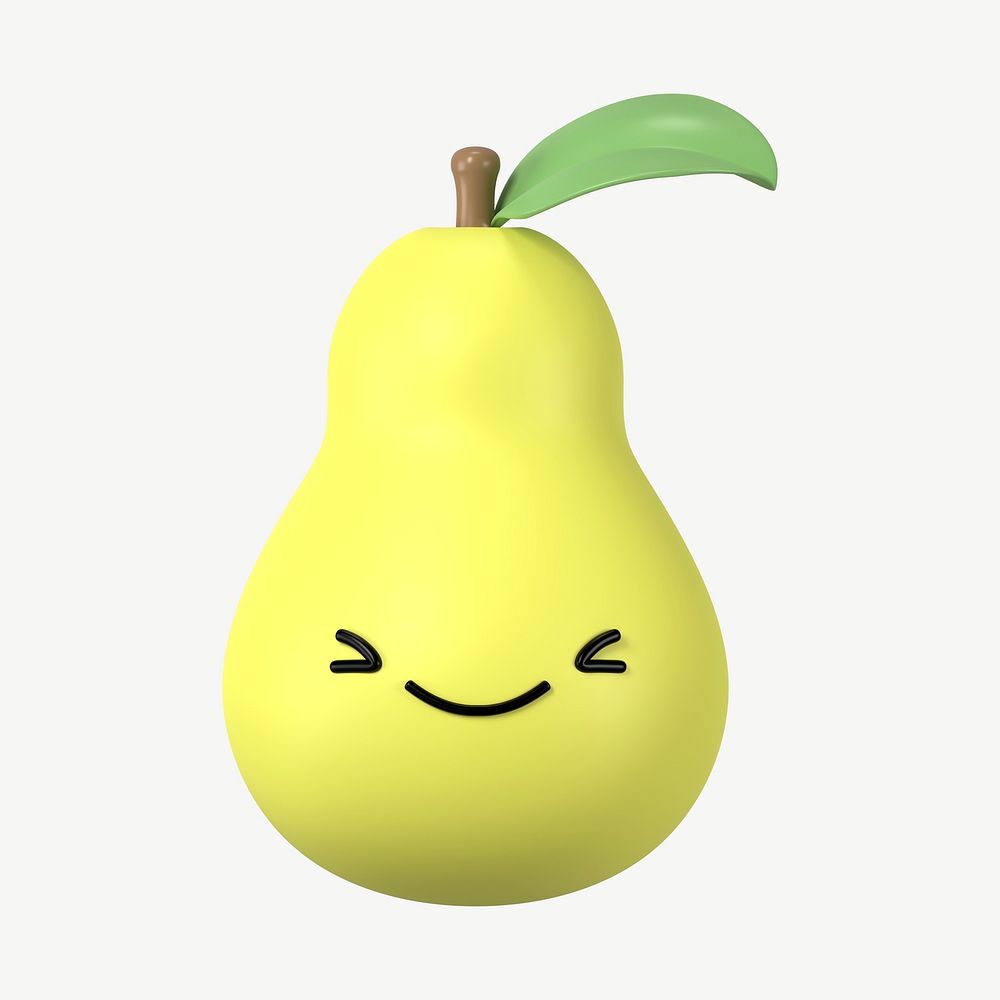 3D happy pear, emoticon illustration psd