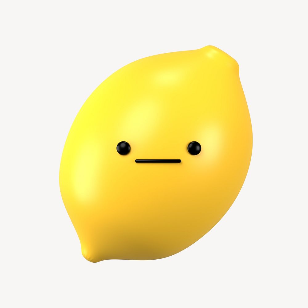 3D neutral face lemon, emoticon illustration