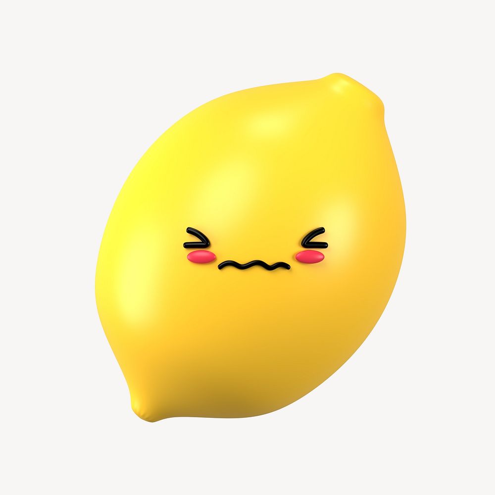 3D blushing face lemon, emoticon illustration