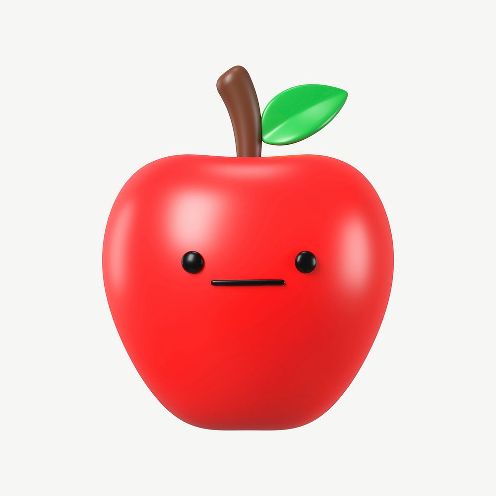 3D neutral face apple, emoticon illustration psd