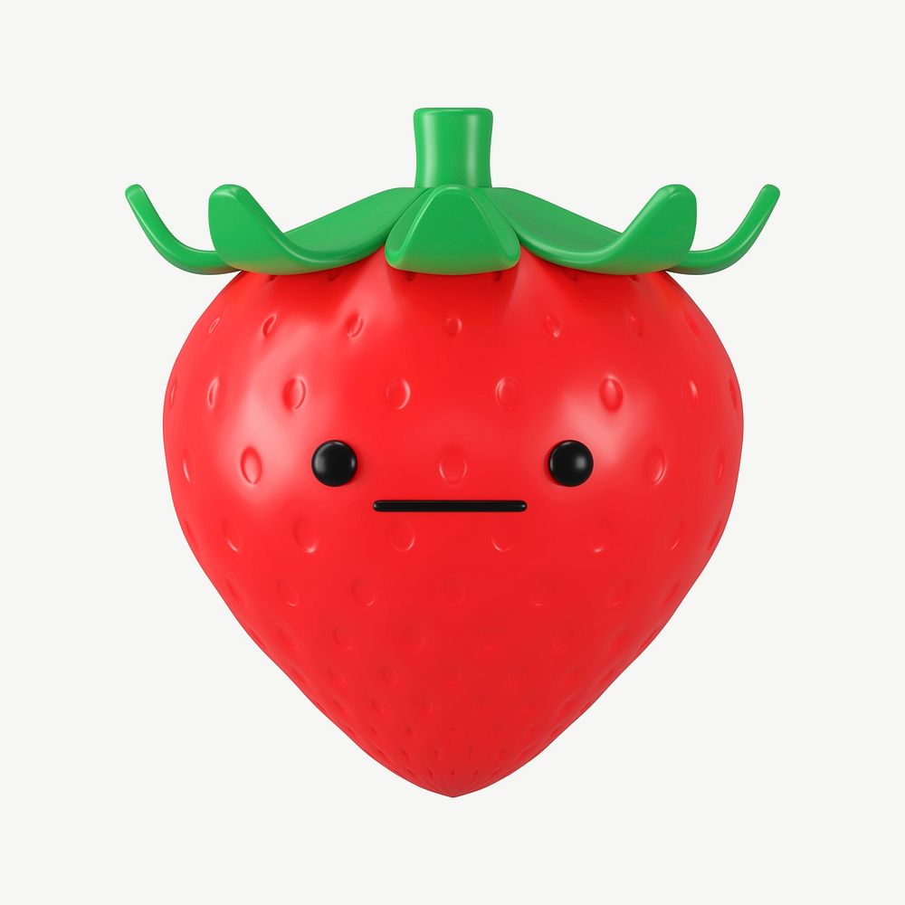 3D neutral face strawberry, emoticon illustration psd