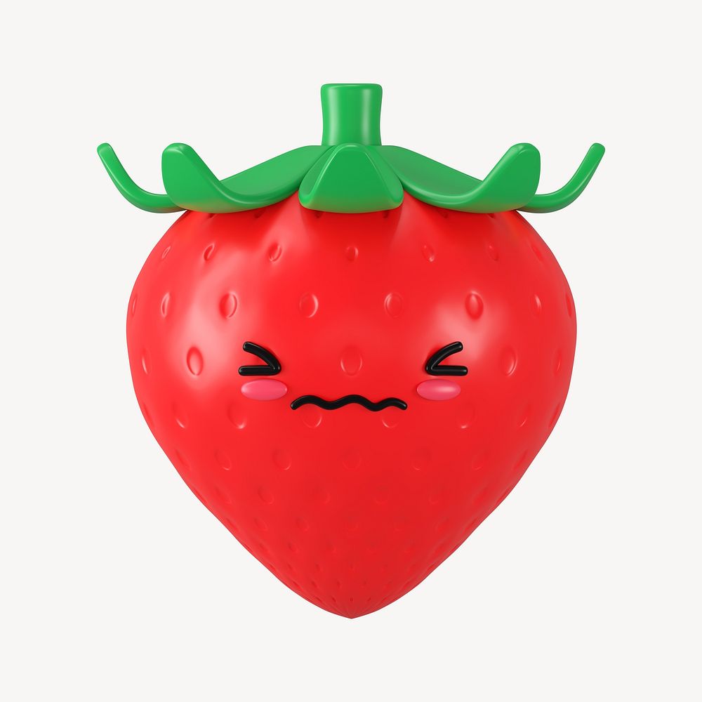 3D blushing face strawberry, emoticon illustration