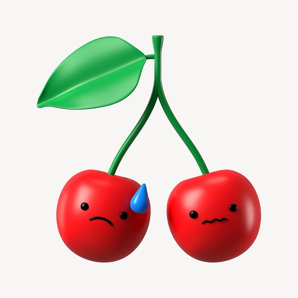 3D worried cherries, emoticon illustration