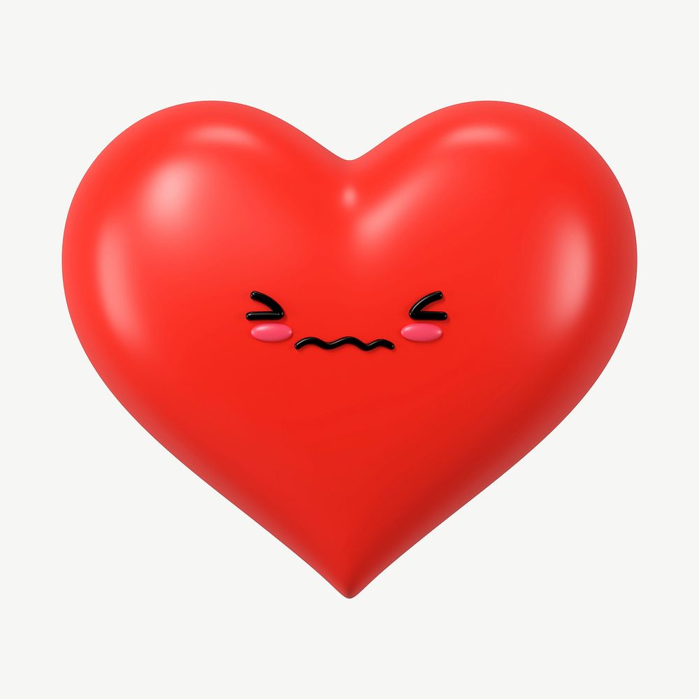 3D heart shy face emoticon psd