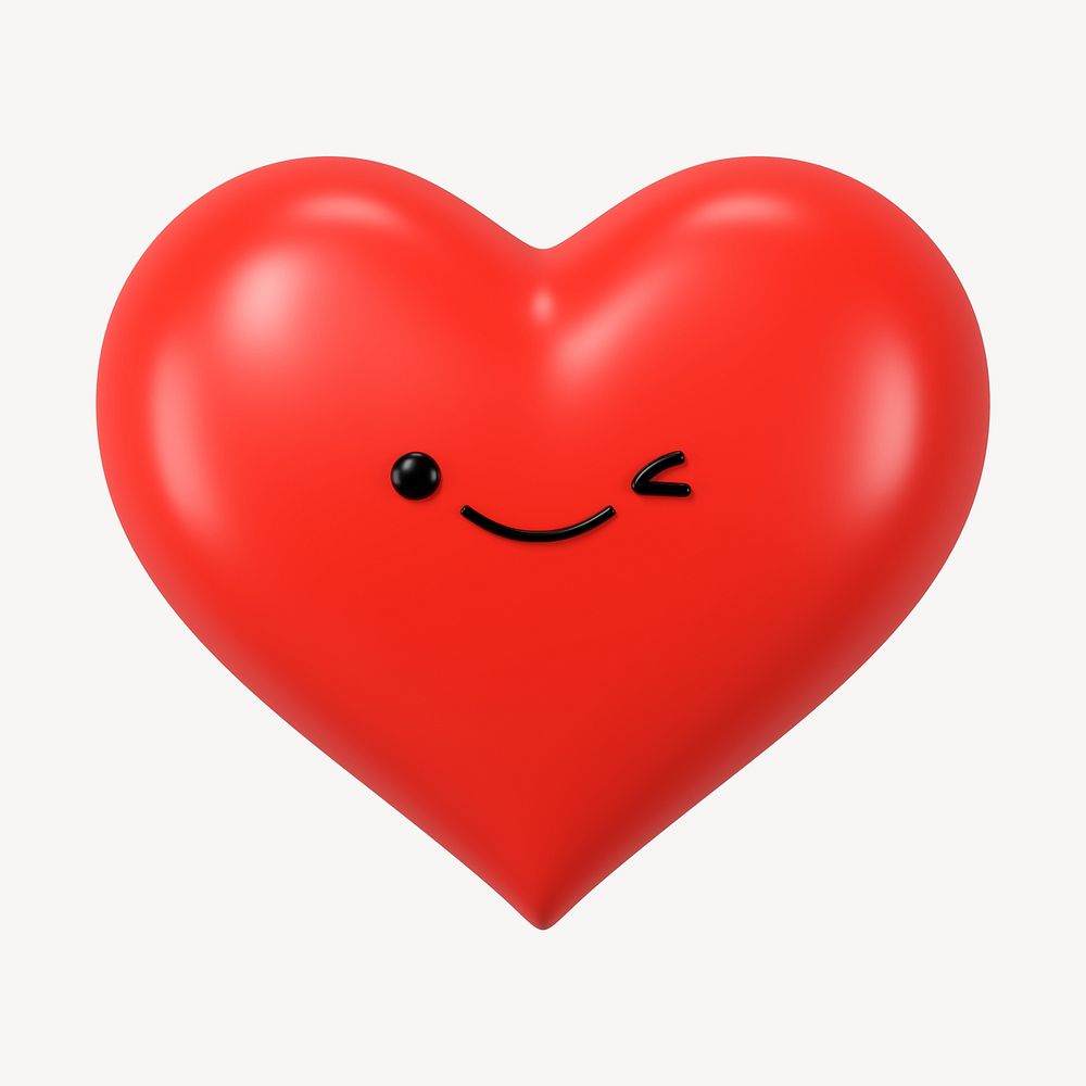 3D heart happy face emoticon