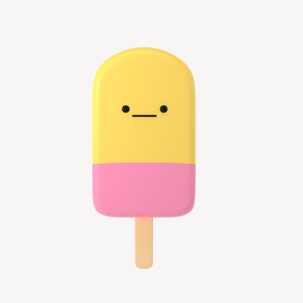 3D neutral face ice-cream, emoticon illustration