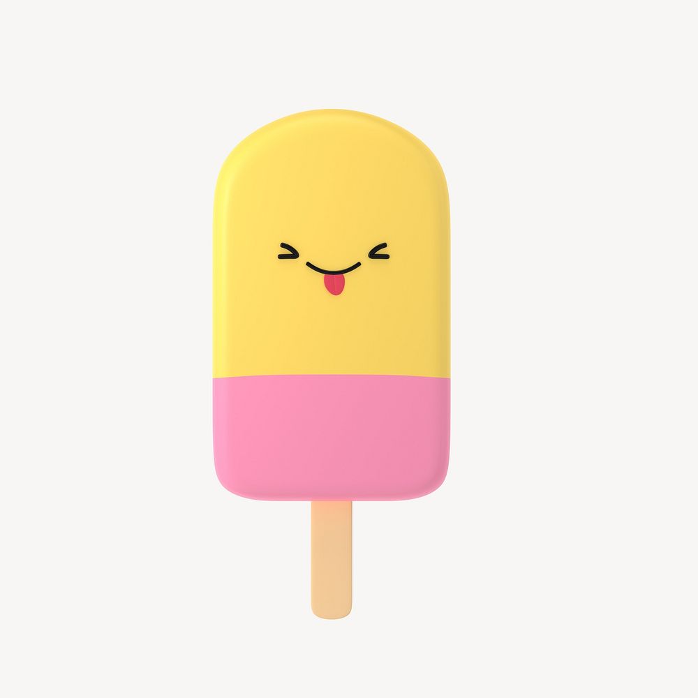 3D playful face ice-cream, emoticon illustration