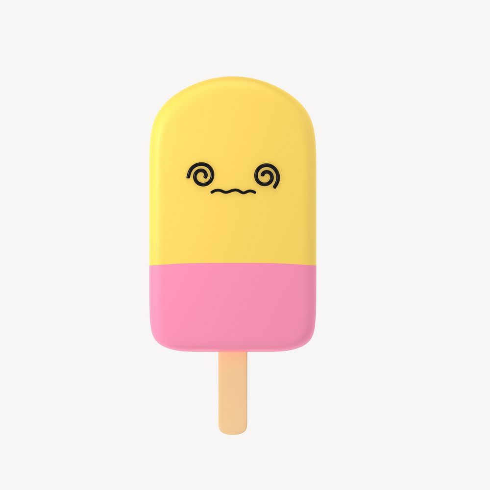 3D dizzy ice-cream, emoticon illustration