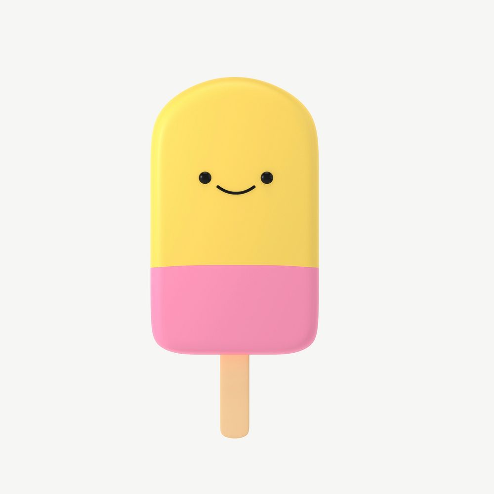 3D smiling ice-cream, emoticon illustration psd