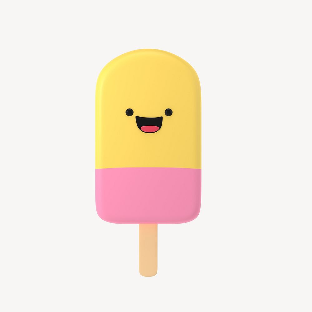 3D happy ice-cream, emoticon illustration