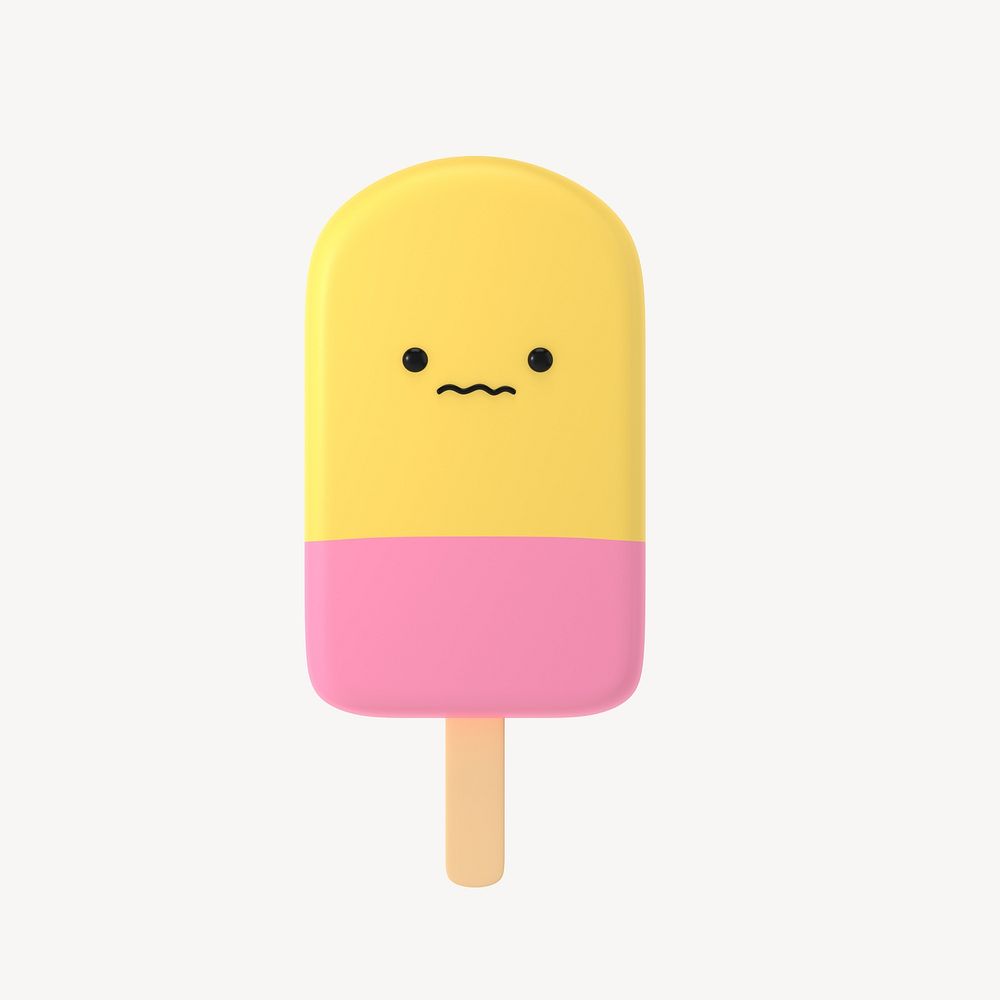 3D scared ice-cream, emoticon illustration