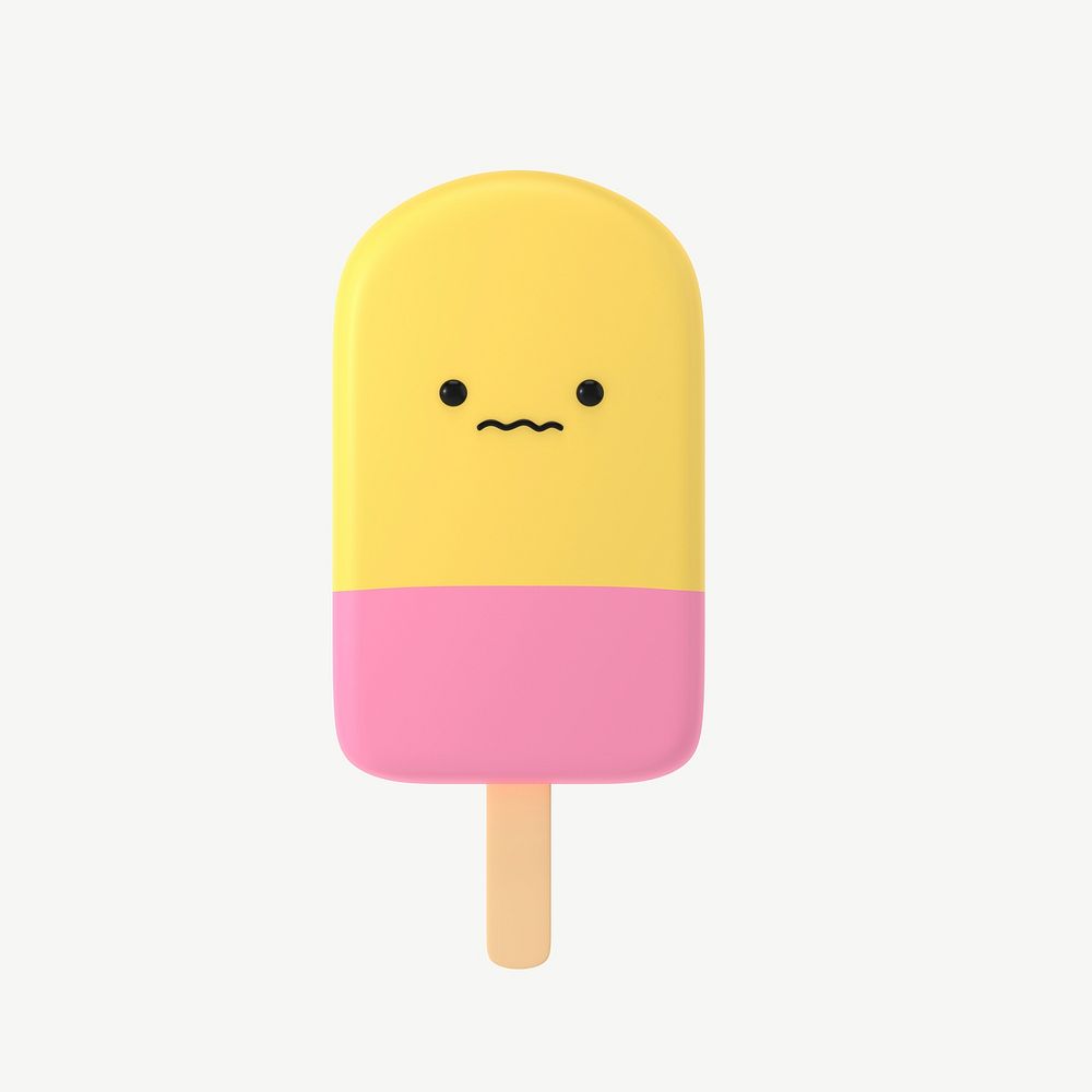 3D scared ice-cream, emoticon illustration psd