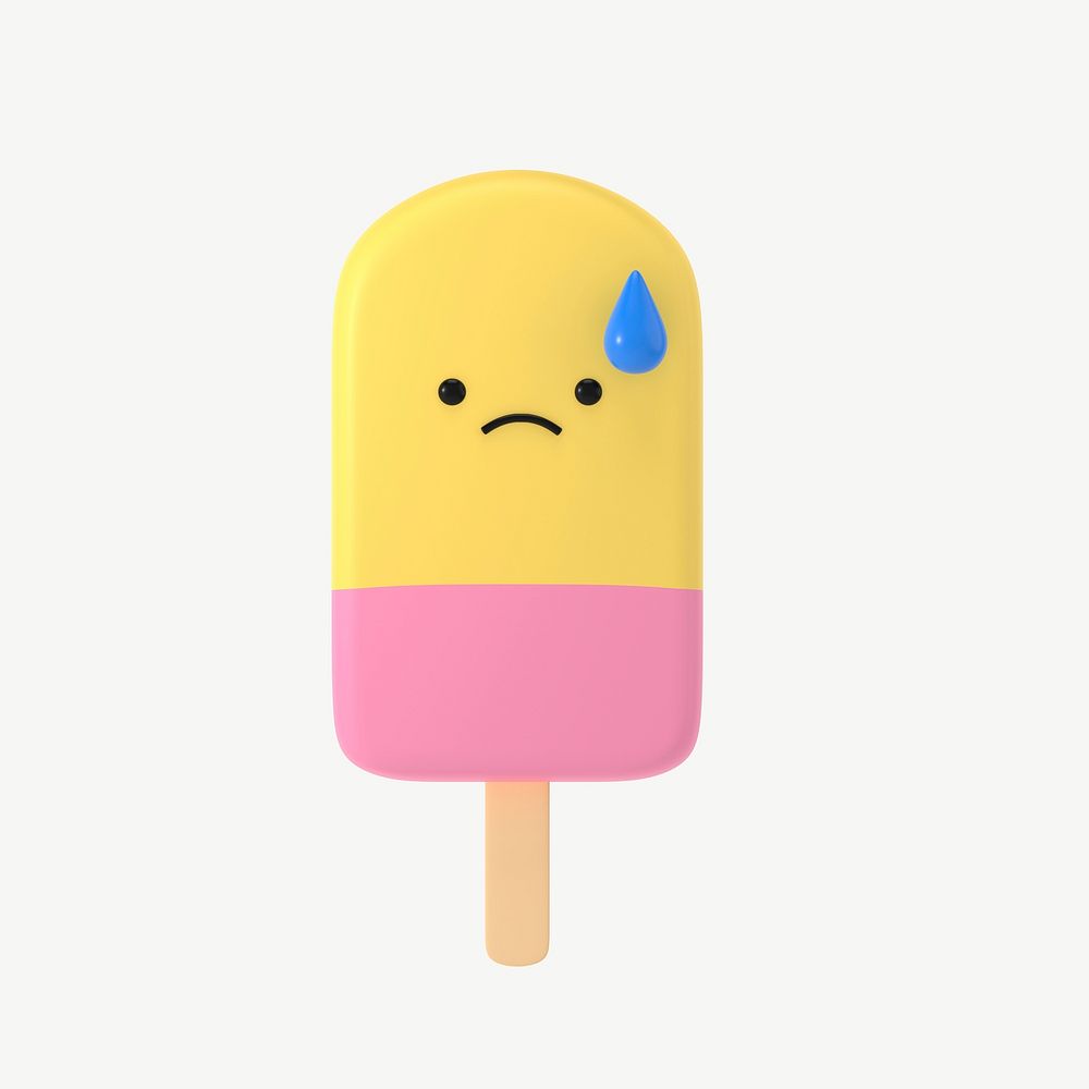 3D sweat ice-cream, emoticon illustration psd