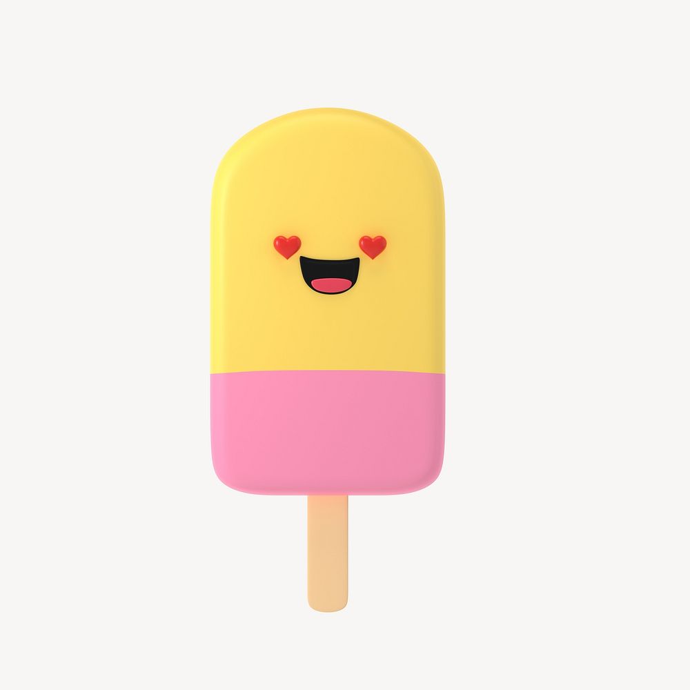 3D in love ice-cream, emoticon illustration