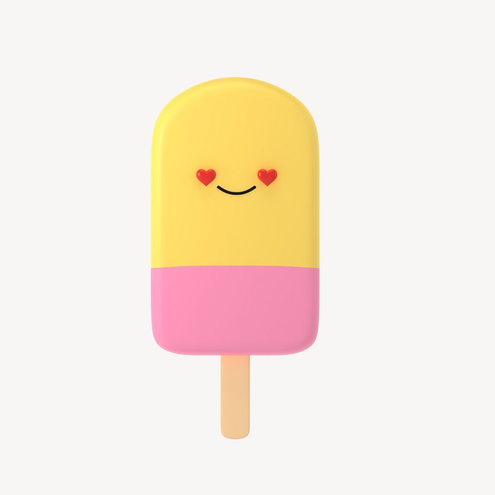 3D in love ice-cream, emoticon illustration