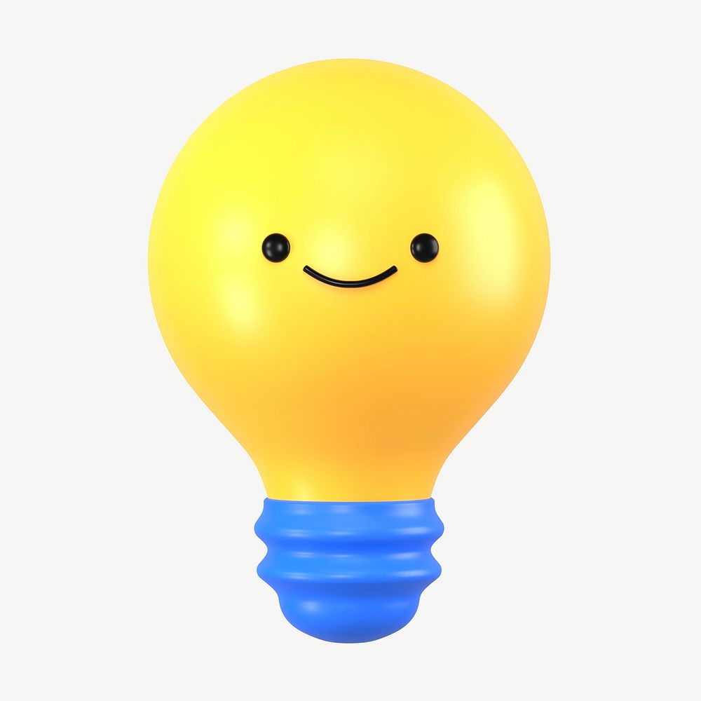 3D smiling light bulb, emoticon illustration psd