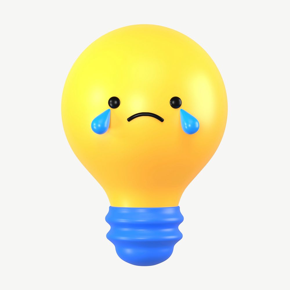 3D crying light bulb, emoticon illustration psd