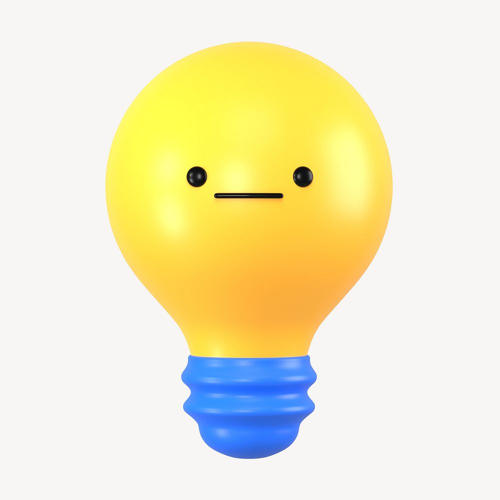 3D neutral face light bulb, emoticon illustration