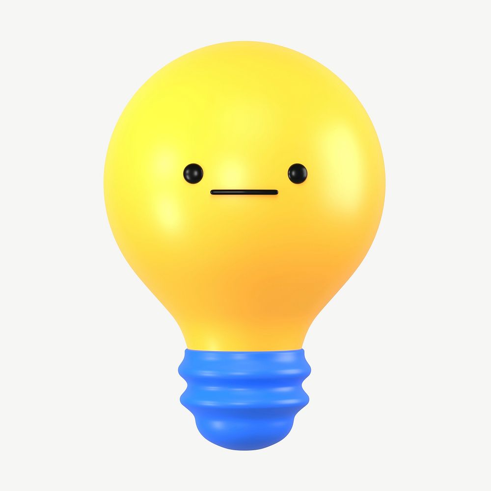 3D neutral face light bulb, emoticon illustration psd