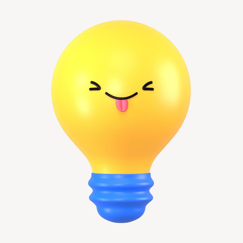 3D playful face light bulb, emoticon illustration
