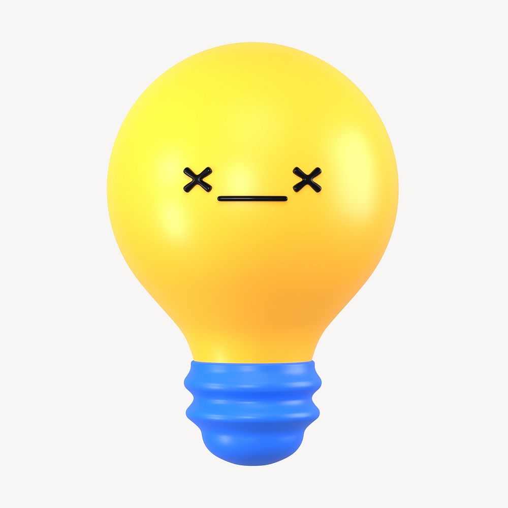 3D dizzy light bulb, emoticon illustration
