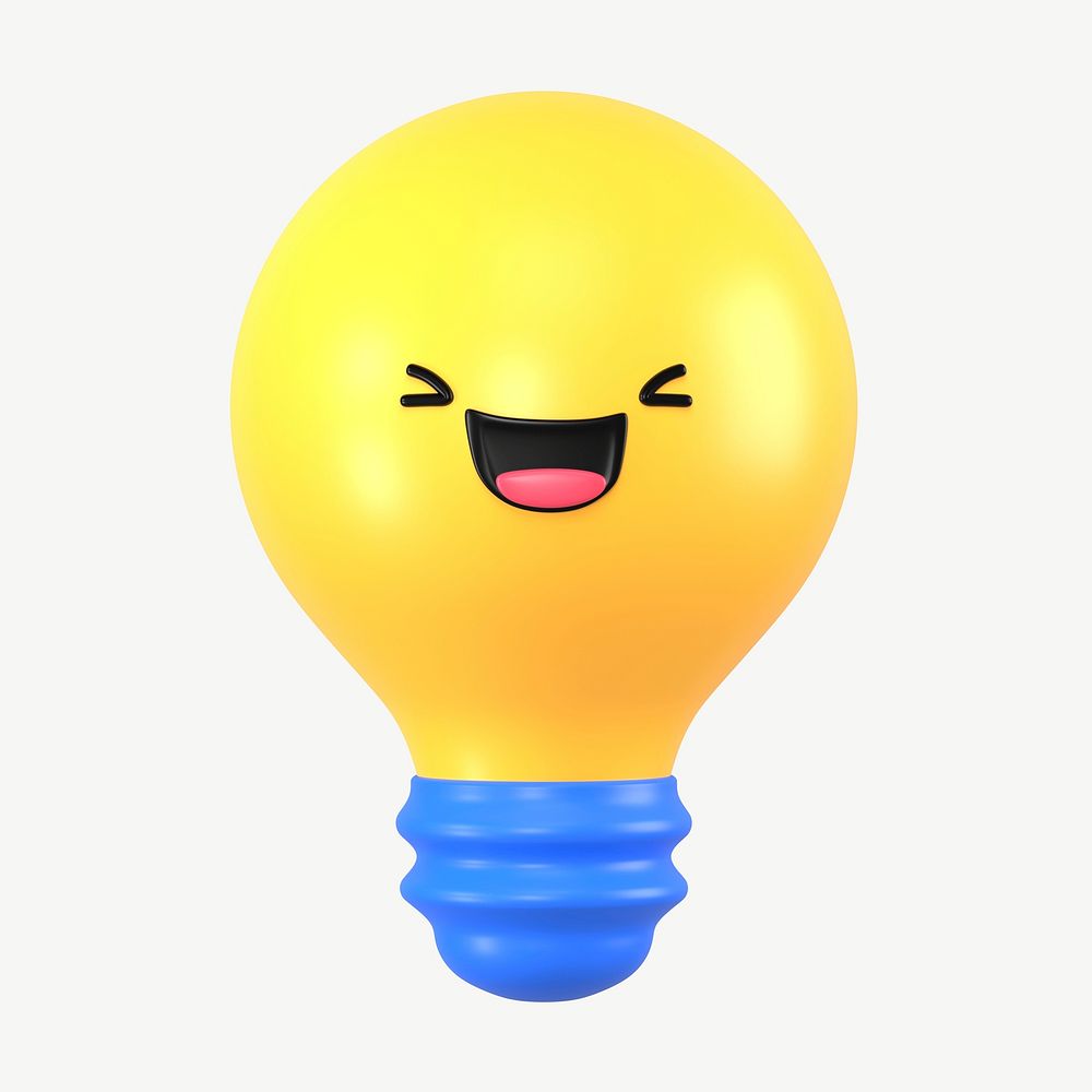 3D smiling  light bulb, emoticon illustration psd