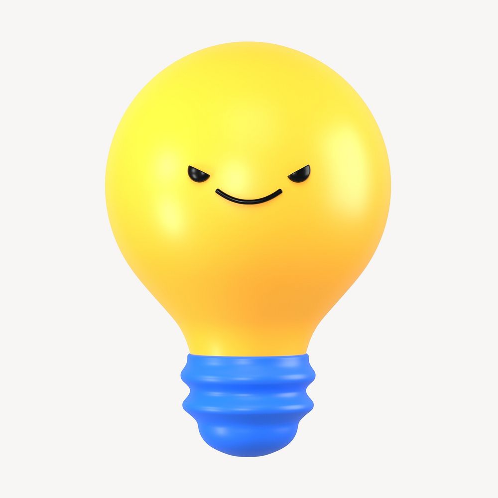 3D evil face light bulb, emoticon illustration